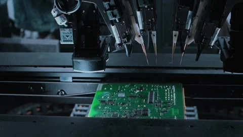 Electronic components. Printed circuit board moves with SMD Stock Footage 307102538