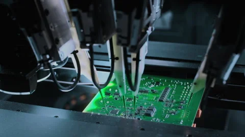 Electronic components. Printed circuit board moves with SMD Stock Footage 307103961
