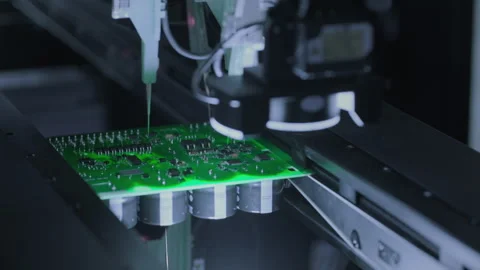 Electronic components. Printed circuit board moves with SMD Stock Footage 307104713