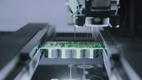 Electronic components. Printed circuit board moves with SMD Stock Footage 307106054