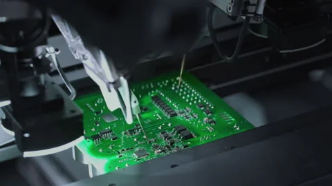 Electronic components. Printed circuit board moves with SMD Stock Footage 307106981