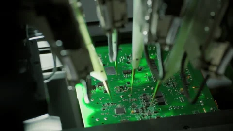 Electronic components. Printed circuit board moves with SMD Stock Footage 307107395