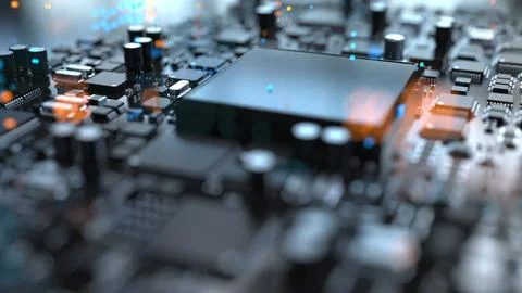 Electronic components on a printed circuit board in large quantities Stock Photos