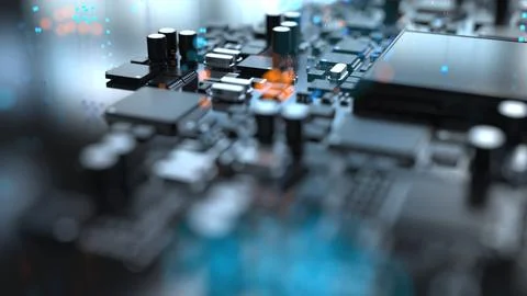 Electronic components on a printed circuit board in large quantities Stock Photos