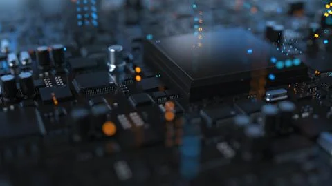 Electronic components on a printed circuit board in large quantities 스톡 사진