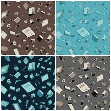 Electronic components in retro style poster Stock Illustration