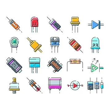 Electronic components set with hardware icons collection Stock Illustration