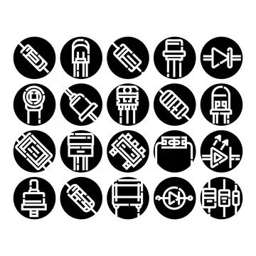 Electronic components set icons for technology hardware Stock Illustration