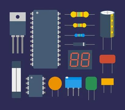 Electronic Components Sets Illustration on Dark Background Stockillustratie