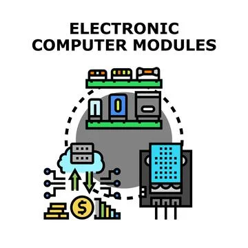 Electronic computer modules connecting cloud data economy Stock Illustration