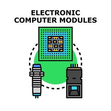Electronic computer modules processing digital technology data Stock Illustration