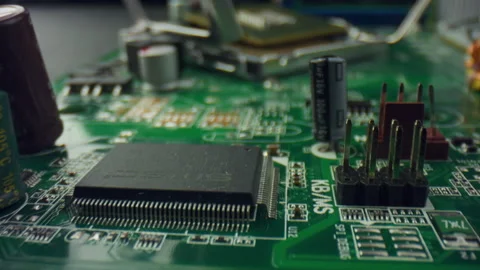 Electronic computer motherboard. Closeup elements of motherboard digital chip Stock Footage 132313861