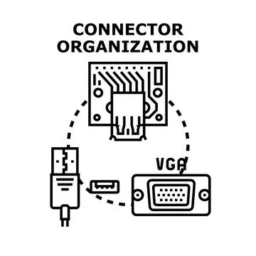 Electronic connectors organizing data flow on circuit board Stock Illustration