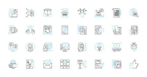 Electronic content linear icons set. Digital, Multimedia, Interactive, Online Stock Illustration