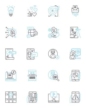 Electronic content linear icons set. Digital, Multimedia, Interactive, Online Stock Illustration