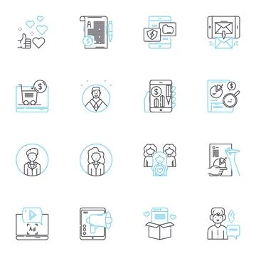 Electronic content linear icons set. Digital, Multimedia, Interactive, Online Stock Illustration