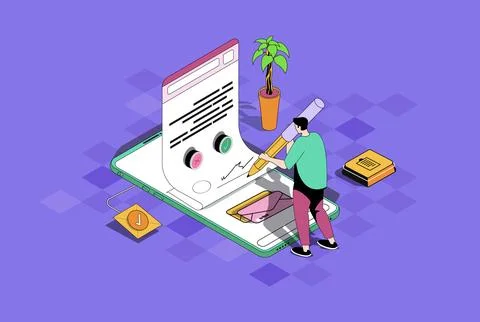 Electronic Contract Isometric Illustration Stock Illustration