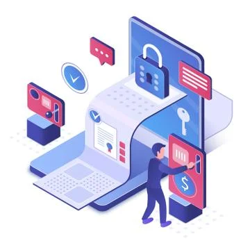 Electronic contract isometric vector illustration Stock Illustration