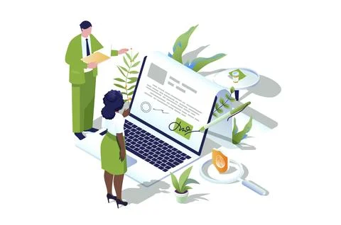 Electronic contract web concept in 3d isometric design. People make business  Foto stock