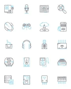 Electronic contraptions linear icons set. Gadgets, Devices, Electronics, Tech Illustrazione stock