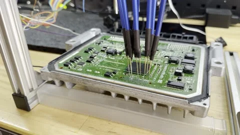 Electronic control unit reading and chip tuning in progress Stock Footage 320055452