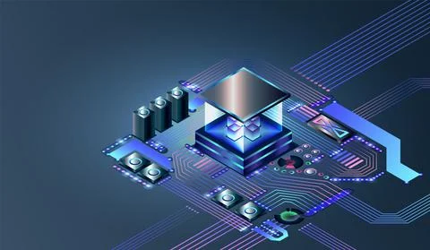 Electronic cpu digital chip. Abstract computer hardware or electronic components Stock Illustration