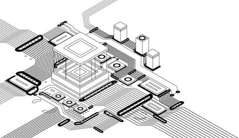 Electronic cpu digital chip monochrome. Processor and electronic components on Stock Illustration