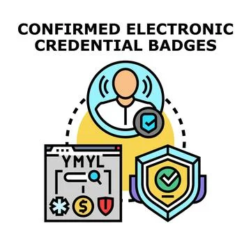 Electronic credential badges confirming online identity verification Stock Illustration