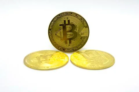 Electronic cryptocurrency close up on a white background Foto stock
