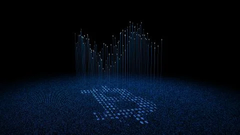 Electronic currency Bitcoin and binary, data transmission and storage Illustrazione stock