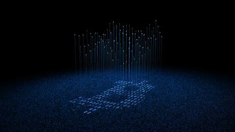 Electronic currency Bitcoin and binary, data transmission and storage Illustrazione stock