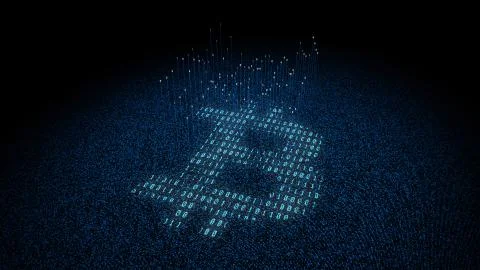 Electronic currency Bitcoin and binary, data transmission and storage 스톡 일러스트