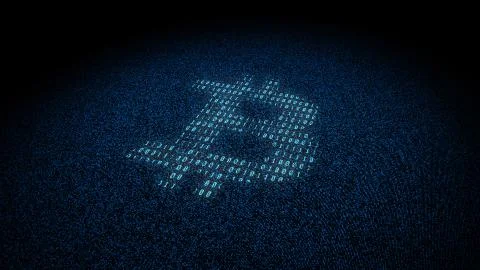 Electronic currency Bitcoin and binary, data transmission and storage Stock Illustration