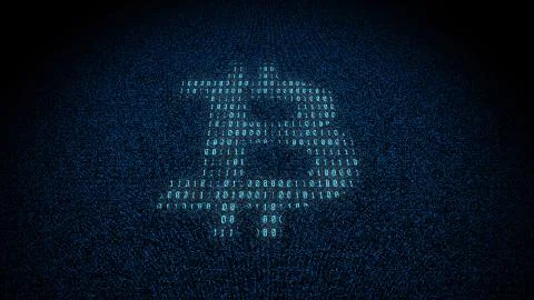 Electronic currency Bitcoin and binary, data transmission and storage Illustrazione stock