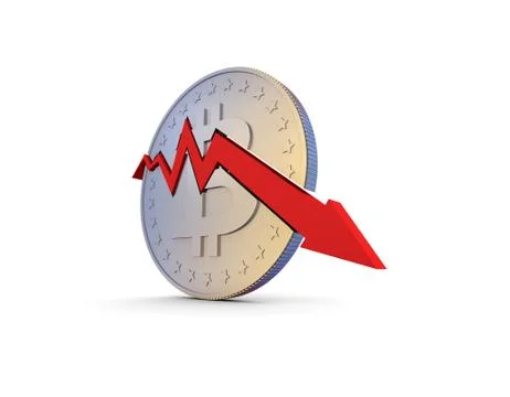 Electronic currency Bitcoin and failure arrow, depreciation and bankruptcy 스톡 일러스트