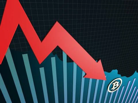 Electronic currency Bitcoin and failure arrow, depreciation and bankruptcy イラスト素材