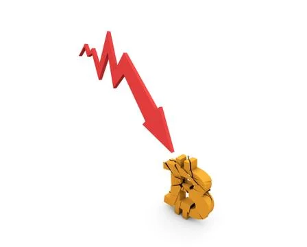 Electronic currency Bitcoin and failure arrow, depreciation and fragmentation 스톡 일러스트