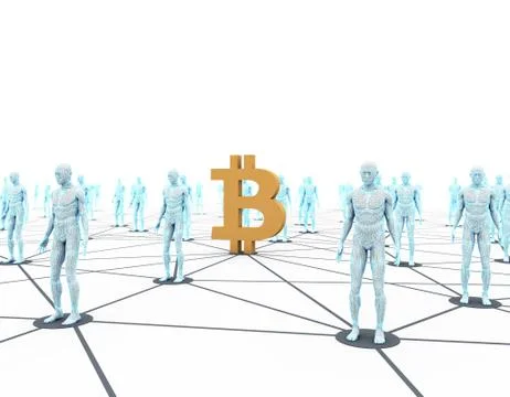 Electronic currency Bitcoin and network, data transmission and storage 스톡 일러스트