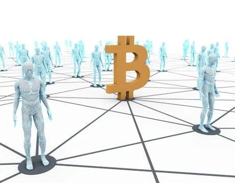 Electronic currency Bitcoin and network, data transmission and storage Stock Illustration