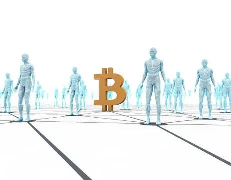 Electronic currency Bitcoin and network, data transmission and storage 스톡 일러스트