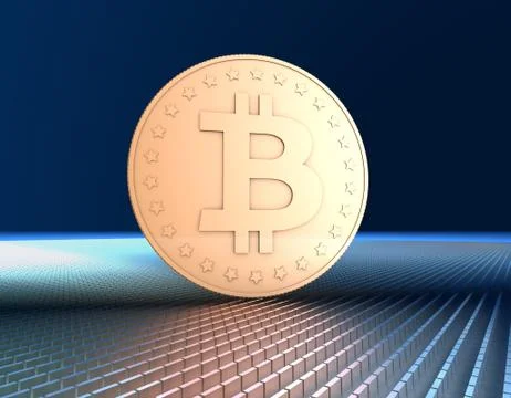 Electronic currency Bitcoin, data transmission and storage Illustrazione stock