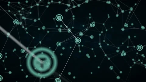 Electronic currency Tether, abstract virtual communications of computers Stock Footage 95577050