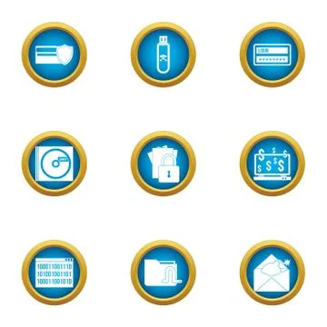 Electronic data icons set, flat style Illustration