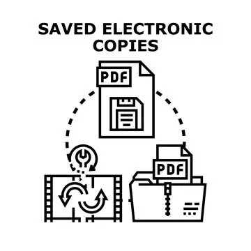Electronic data saving concept with digital files transfer Stock Illustration