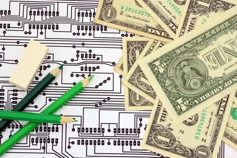 Electronic desing A concept of designing electronic; colored crayons, pape... Stock Photos