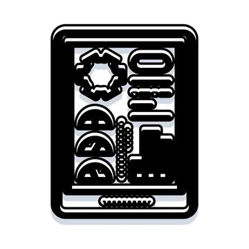 Electronic device with abstract interface elements and technology icons イラスト素材