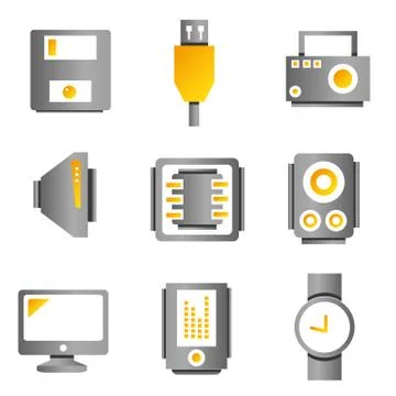 Electronic device and multimedia icons Stock Illustration