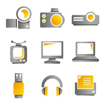 Electronic device and multimedia icons Stock Illustration
