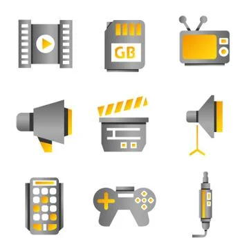 Electronic device and multimedia icons Stock Illustration