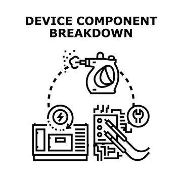 Electronic device component breakdown and repair process Stock Illustration
